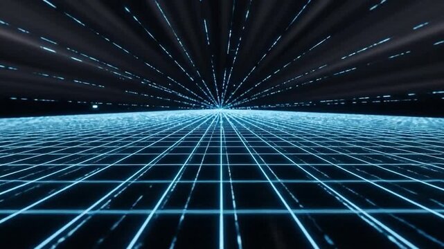 Futuristic grid pattern with blue lines.