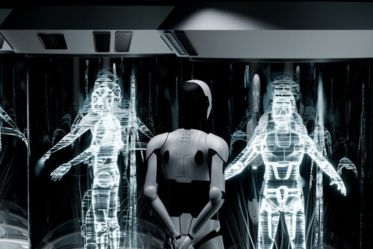 3D robot hologram laboratory with AI figure interface