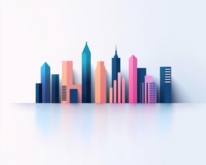 Fototapeta premium Modern cityscape with stacked triangleroof buildings in clean vector form