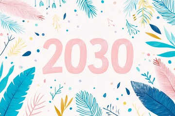 Naklejka premium Floral New Year Announcement Graphic for 2030, Inviting Fresh Beginnings and Cheerful Vibes