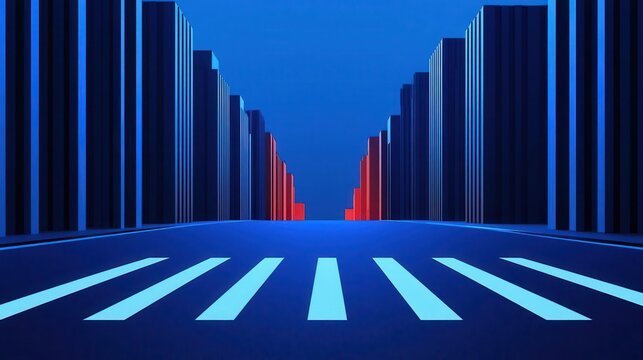 Abstract city street view using only lines and basic shapes, clean layout