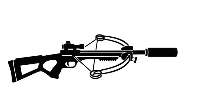 Black Silhouette of a Modern Crossbow with Scope and Silencer