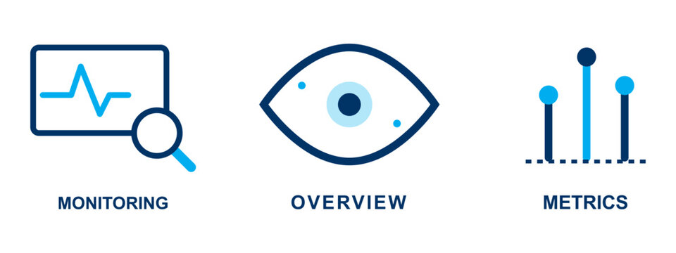 Set of business and technology vector icons for monitoring, overview, and metrics.