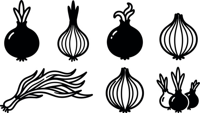 Onion and scallion icons collection
