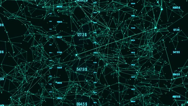 Plexus, links between polygons and financial data, trading algorithms. Stock market, trading strategy, data research, analyzing, trading network, invest.