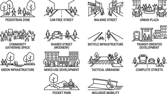 Modern urban planning concepts vector illustration showcasing diverse city infrastructure designs