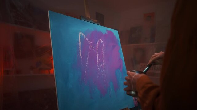 Creative Individual Delicately Constructs Pink Heart On Blue Background With Expressive Brushwork