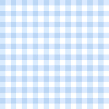 Seamless blue gingham pattern. Classic light blue checkered plaid background for surface and digital designs.