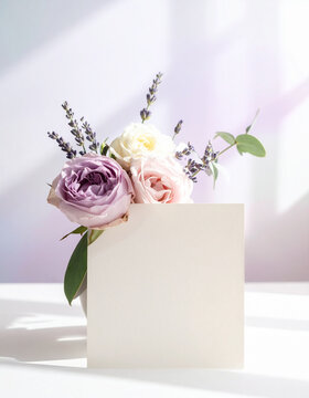 pink rose and blank card