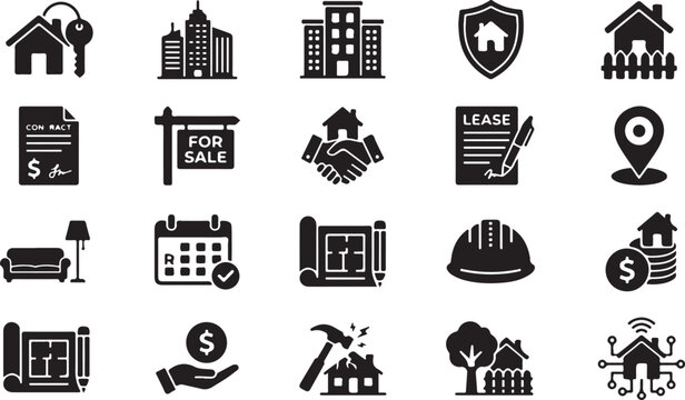 Black and white representing real estate business contracts sales leasing and property management