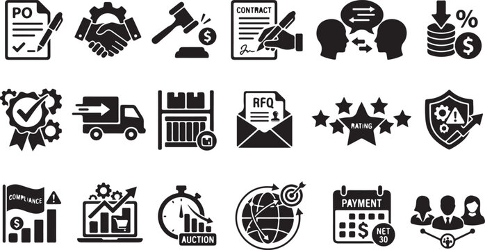 Business procurement and supply chain management collection in flat style finance flat contract