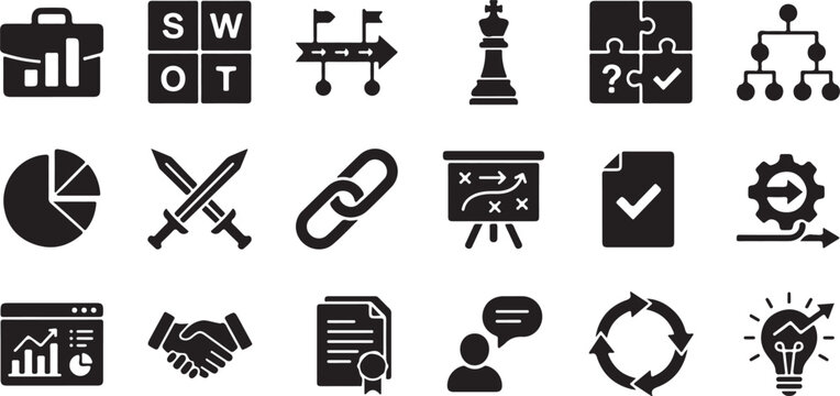 Minimalist set for software development and productivity tools featuring coding symbols and office supplies