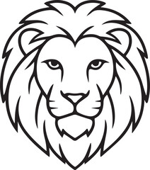 Obraz premium Lion head portrait with bold black outlines and detailed mane on a clean white background, animal
