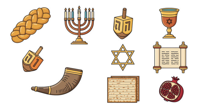 Jewish Symbols and Traditions: Hanukkah, Torah, Matzah, Shofar, Challah, Pomegranate