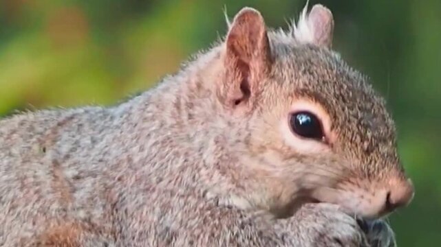 Gray Squirrel Eating Acorn Close Up