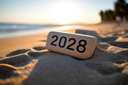 Inspiring 2028 Travel Planning Concept Dreamy Beach Holiday with Ocean Waves and Relaxing Vibes
