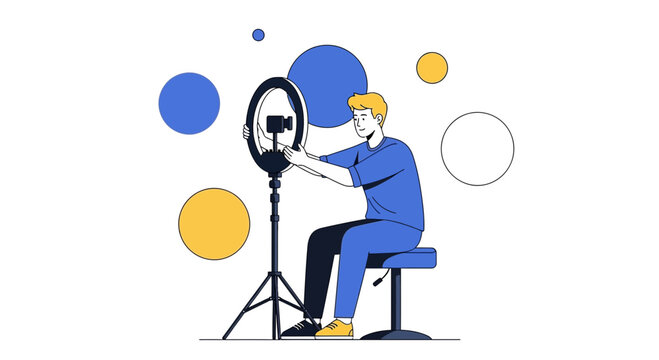Man setting up ring light and camera for content creation