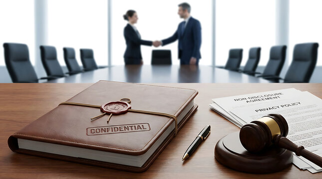 Confidentiality agreement and legal document for non disclosure representing privacy protection business contract compliance with corporate governance and professional secure documentation.