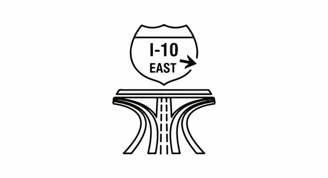 Stylized outline of an eastbound I-10 highway interchange