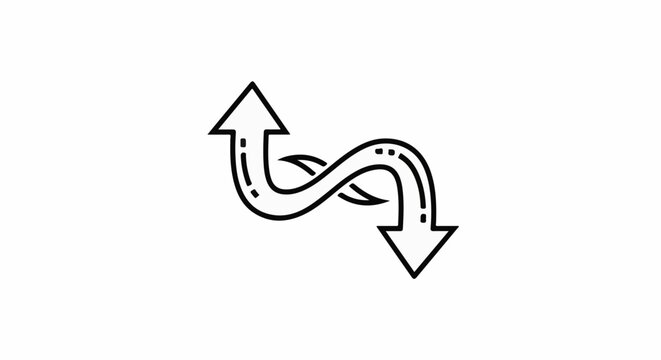 Two opposing arrows intertwined, one points up, the other down
