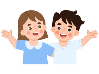 Illustration of Happy Children Waving Hello © Heyauli 