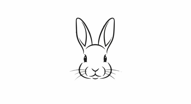 A minimalist black and white line drawing of a rabbit's face