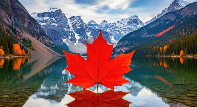Canadian landscape with maple leaf overlay a symbol of national pride