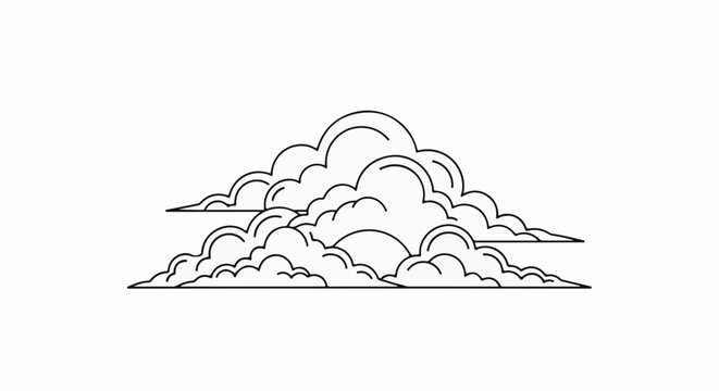 Stylized, layered clouds form a horizontal composition