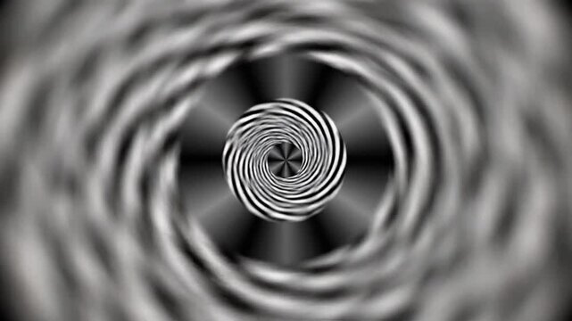 Mesmerizing black and white spiral hypnotizing visual effect rotating inward to center focus for design