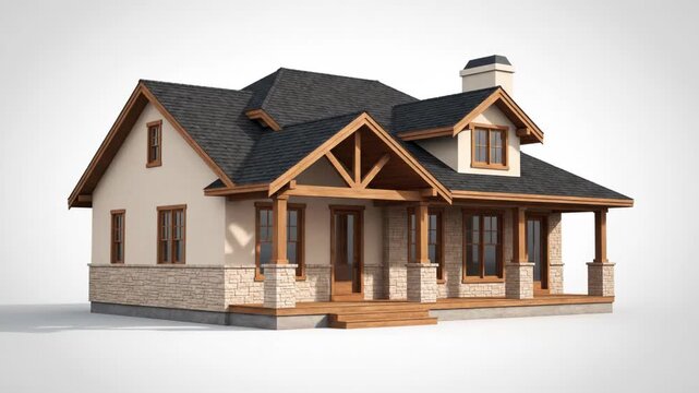 A detailed blueprint transforms into a beautiful modern house. Watch the architectural design process unfold in 3D.