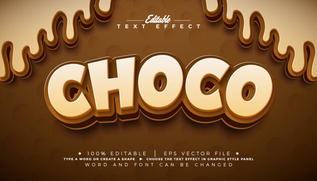 Choco Text Effect Design Editable Vector Graphic Style with 3d Chocolate Typography on Brown Background. Premium Sweet Delicious Snack Mockup Illustration Template for Greeting Card, Flyer, Banner