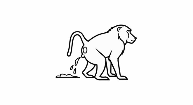 Line art illustration of a baboon urinating on a white background