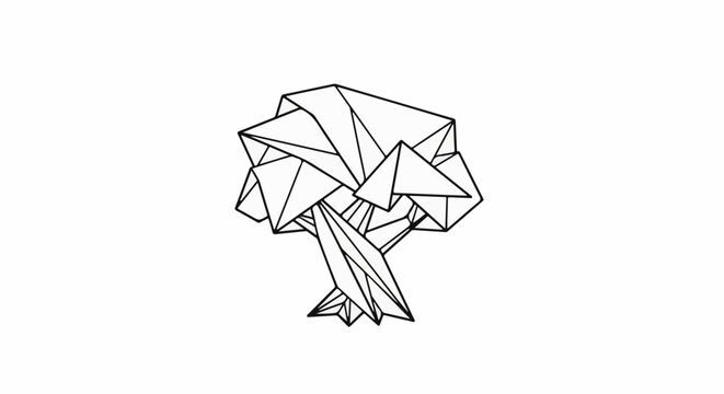 Geometric abstract tree illustration, black lines on white background