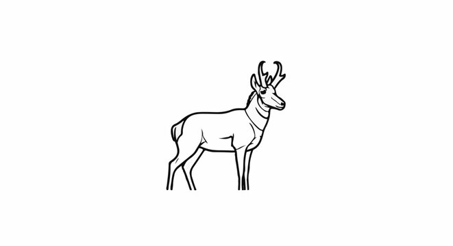 Black and white outline drawing of a pronghorn antelope standing