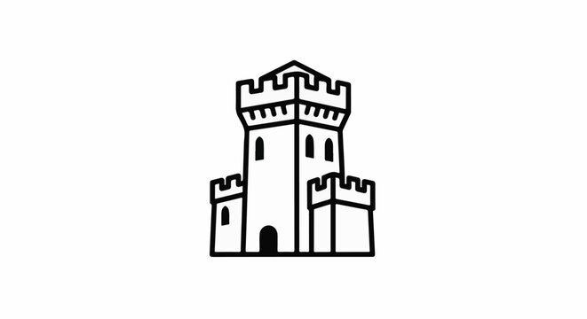 Stylized black and white drawing of a fort or castle structure