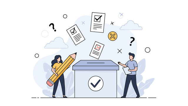Citizens exercising their right to vote by placing ballots into a box for democracy elections and community decision making processes.
