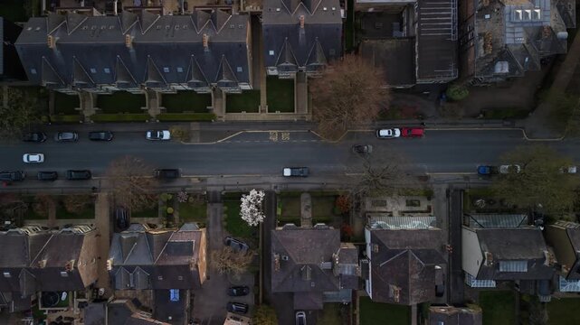 Aerial view of Queen Parade, Harrogate. Residential street with parked cars