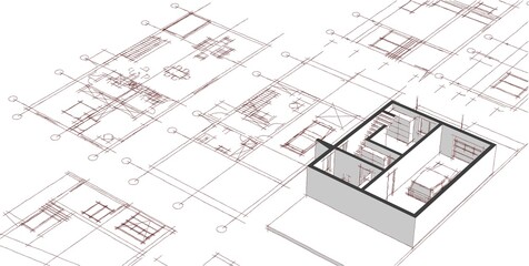Fototapeta premium house architectural project sketch 3d illustration 