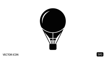 Black hot air balloon icon on white background, vector graphic, travel symbol © tempe