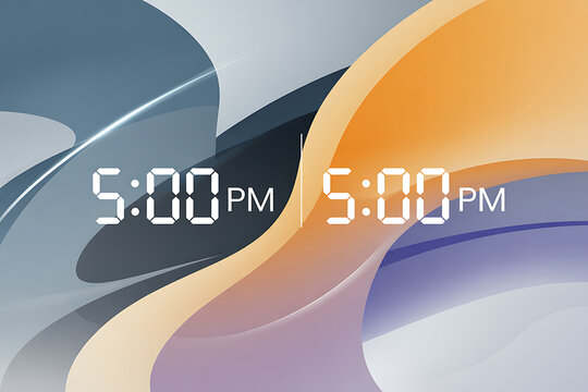 Abstract clock background, modern time concept, colorful gradient wave, digital display