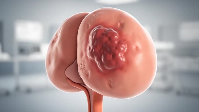 Ultra Realistic 3D Medical Visualization of Prostate Cancer Tumor on Human Prostate Gland in Clean Clinical Background