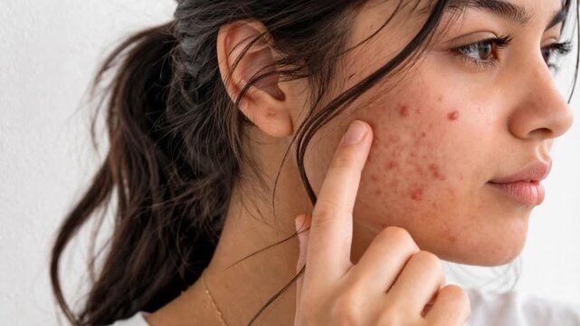 Young woman with acne problem.
