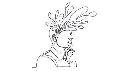 Abstract Mind Concept: Continuous Line Drawing of Creative Thought Bursting from Head © Tuku