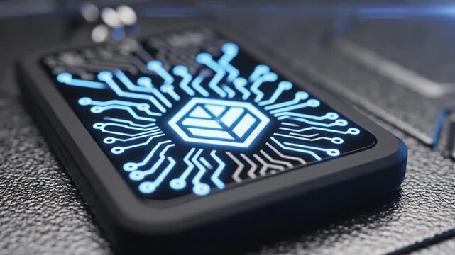 Futuristic Technology Concept - Circuit Board Phone Case with Glowing Logo.