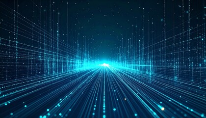 Obraz premium Abstract Data Stream Visualization with Depth and Perspective for Backgrounds and Overlays.