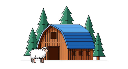 Sheep standing in front of barn. © TDF CREATIVE