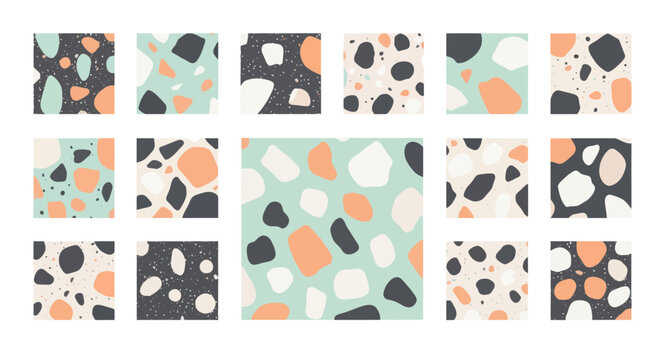 Collection of abstract geometric pattern tiles.