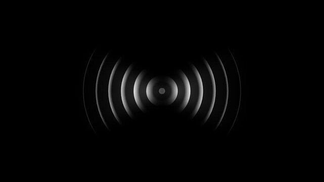 Radio wave animation, scanning waveform animation on black background. Animation of circular electric wave spreading with transparent channel. Digital radio waves White circle animation.