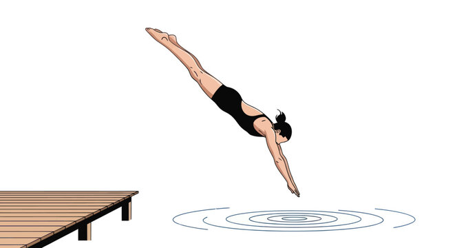 Woman diving into water headfirst motion.