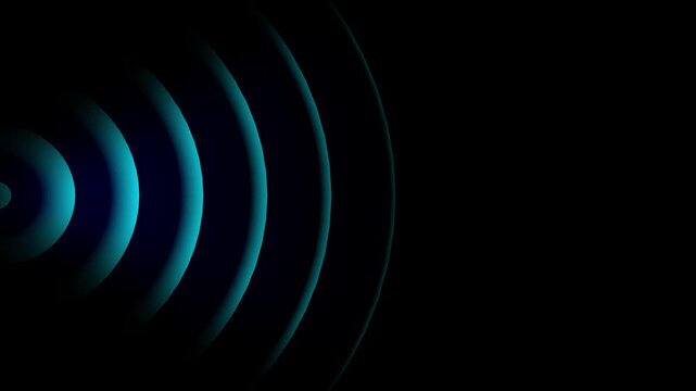 Animation of circular electric wave spreading with transparent channel. Digital radio waves White circle animation. Radio wave animation, scanning waveform animation on black background.